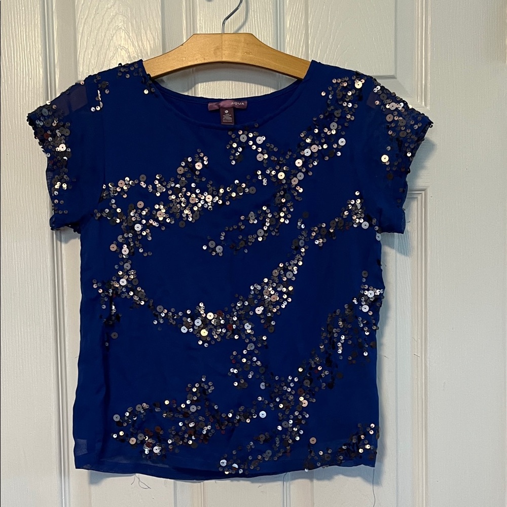 Aqua Girls Royal Blue Sequin Short Sleeve Top